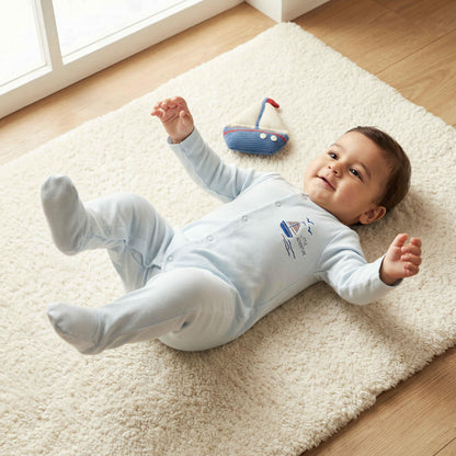 Pack of 3 Juniors Bamboo Round Neck Long Sleeves Sleepsuit with Nautical Print