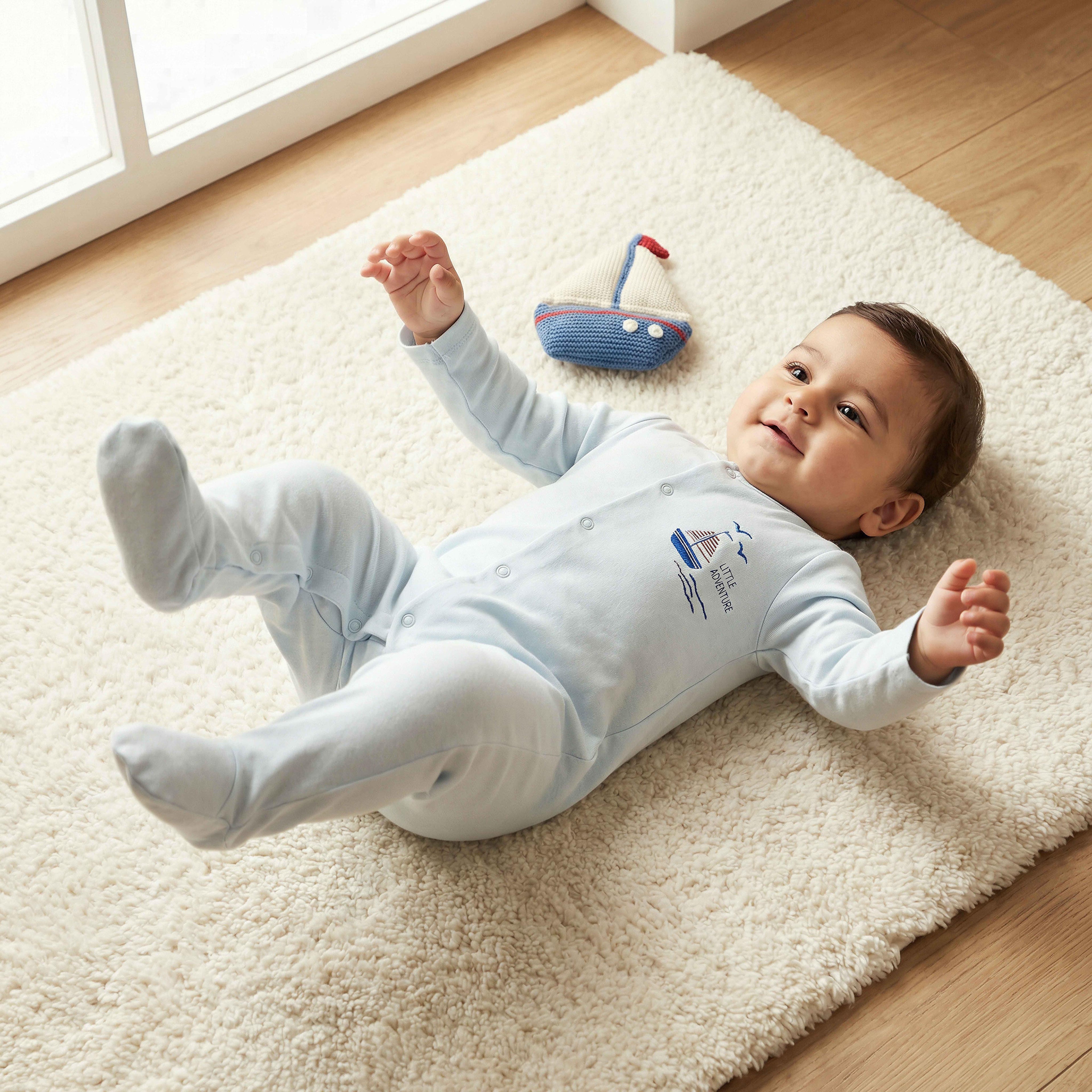 Pack of 3 Juniors Bamboo Round Neck Long Sleeves Sleepsuit with Nautical Print