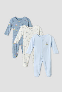 Pack of 3 Juniors Round Neck Long Sleeves Sleepsuit with Sail Boat Print-undefined-image-1