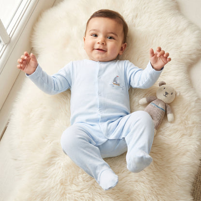 Pack of 3 Juniors Round Neck Long Sleeves Sleepsuit with Sail Boat Print