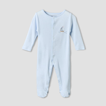 Pack of 3 Juniors Round Neck Long Sleeves Sleepsuit with Sail Boat Print