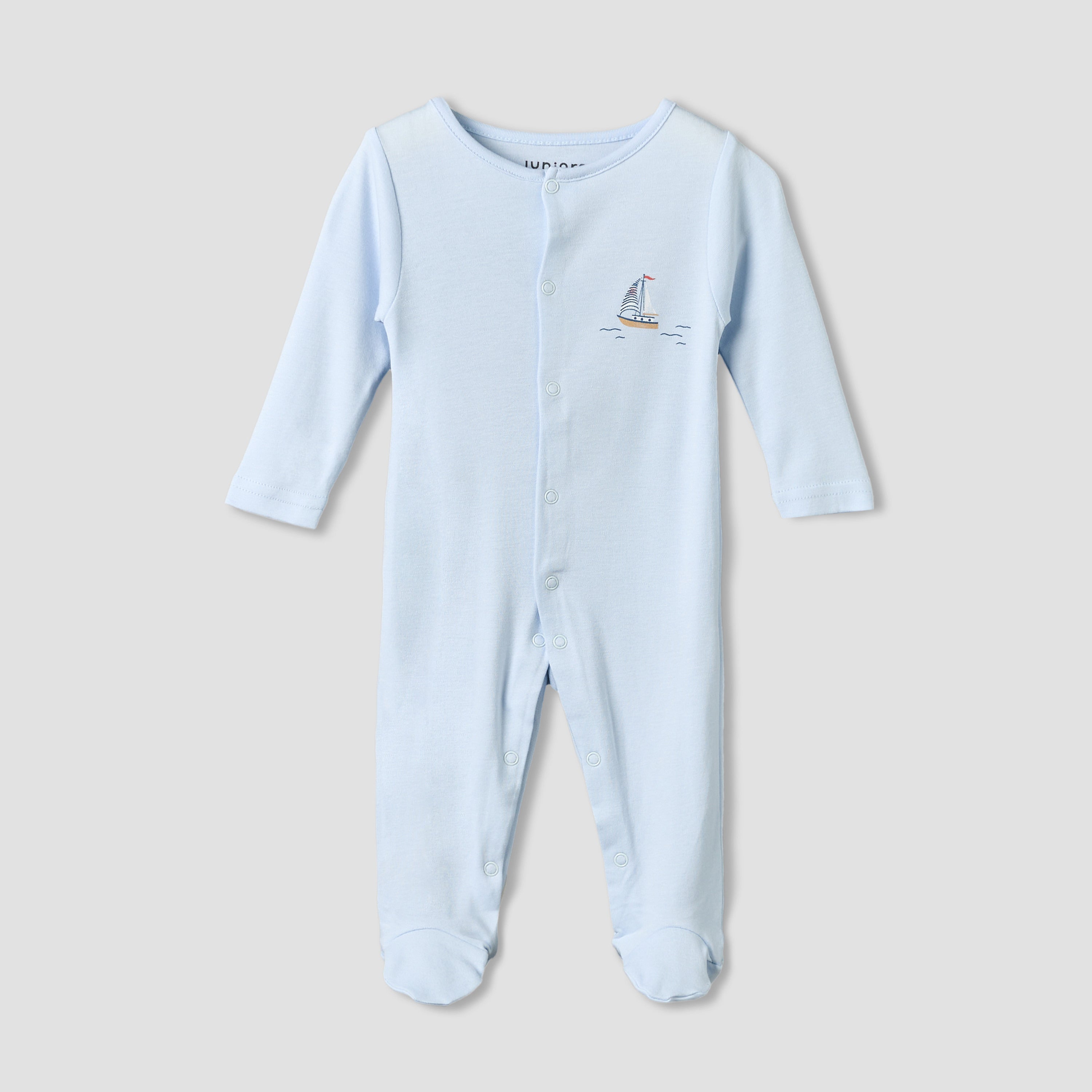 Pack of 3 Juniors Round Neck Long Sleeves Sleepsuit with Sail Boat Print