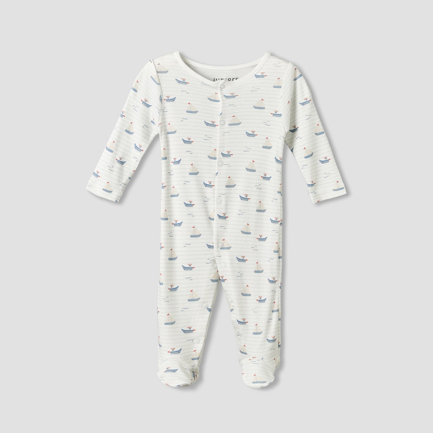 Pack of 3 Juniors Round Neck Long Sleeves Sleepsuit with Sail Boat Print