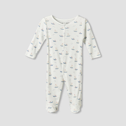 Pack of 3 Juniors Round Neck Long Sleeves Sleepsuit with Sail Boat Print