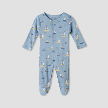 Pack of 3 Juniors Round Neck Long Sleeves Sleepsuit with Sail Boat Print