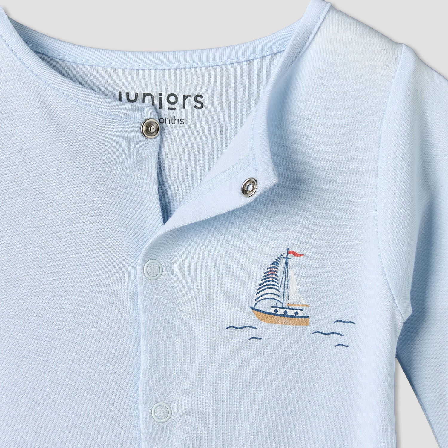 Pack of 3 Juniors Round Neck Long Sleeves Sleepsuit with Sail Boat Print