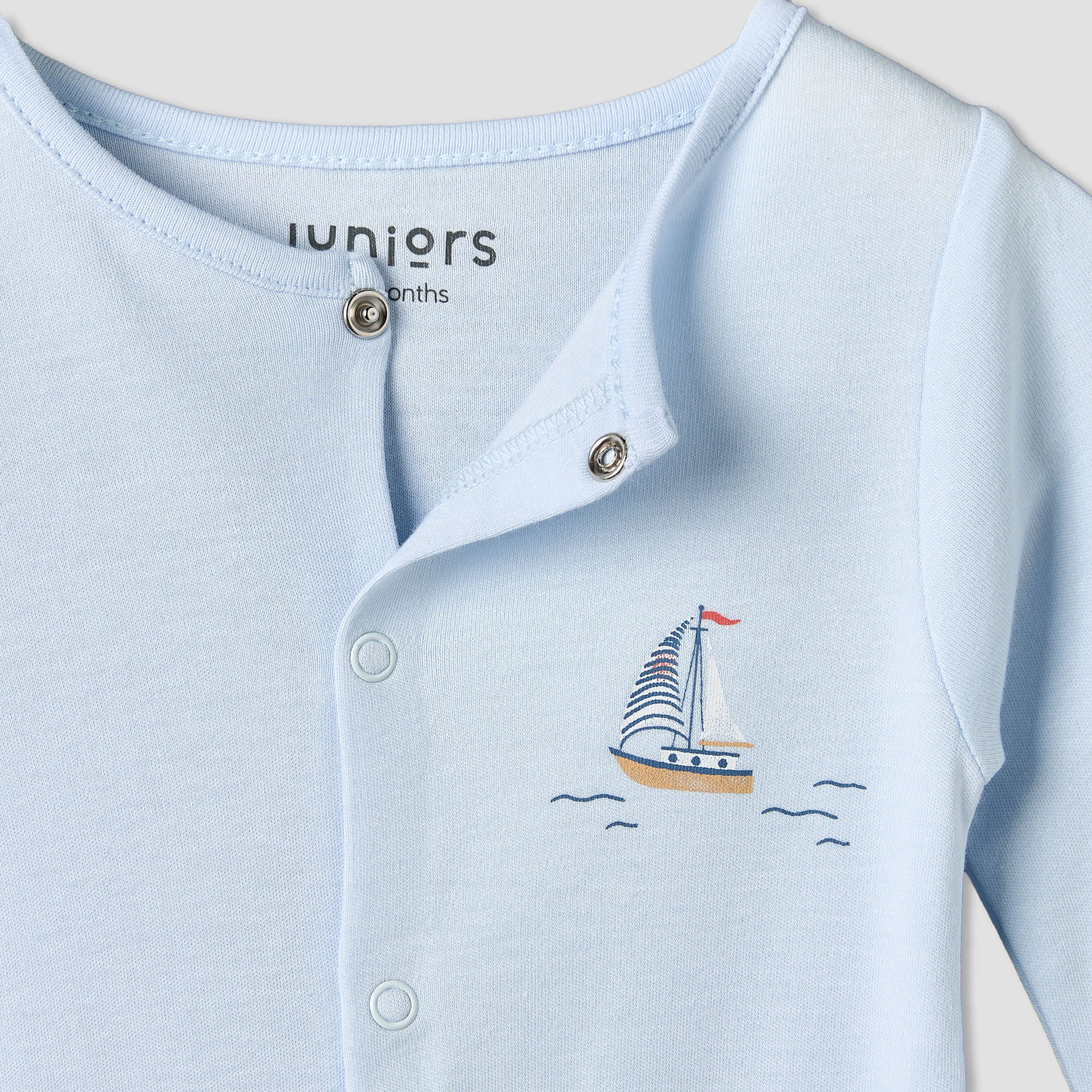 Pack of 3 Juniors Round Neck Long Sleeves Sleepsuit with Sail Boat Print