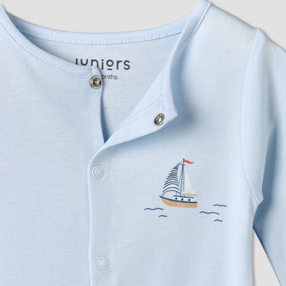 Pack of 3 Juniors Round Neck Long Sleeves Sleepsuit with Sail Boat Print
