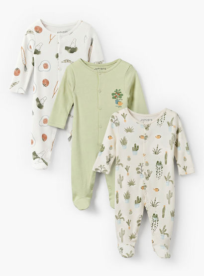 Pack of 3 Juniors Bamboo Round Neck Long Sleeves Sleepsuit with Assorted Print-baby-boys-clothing-nightwear-sleepsuits-image-1