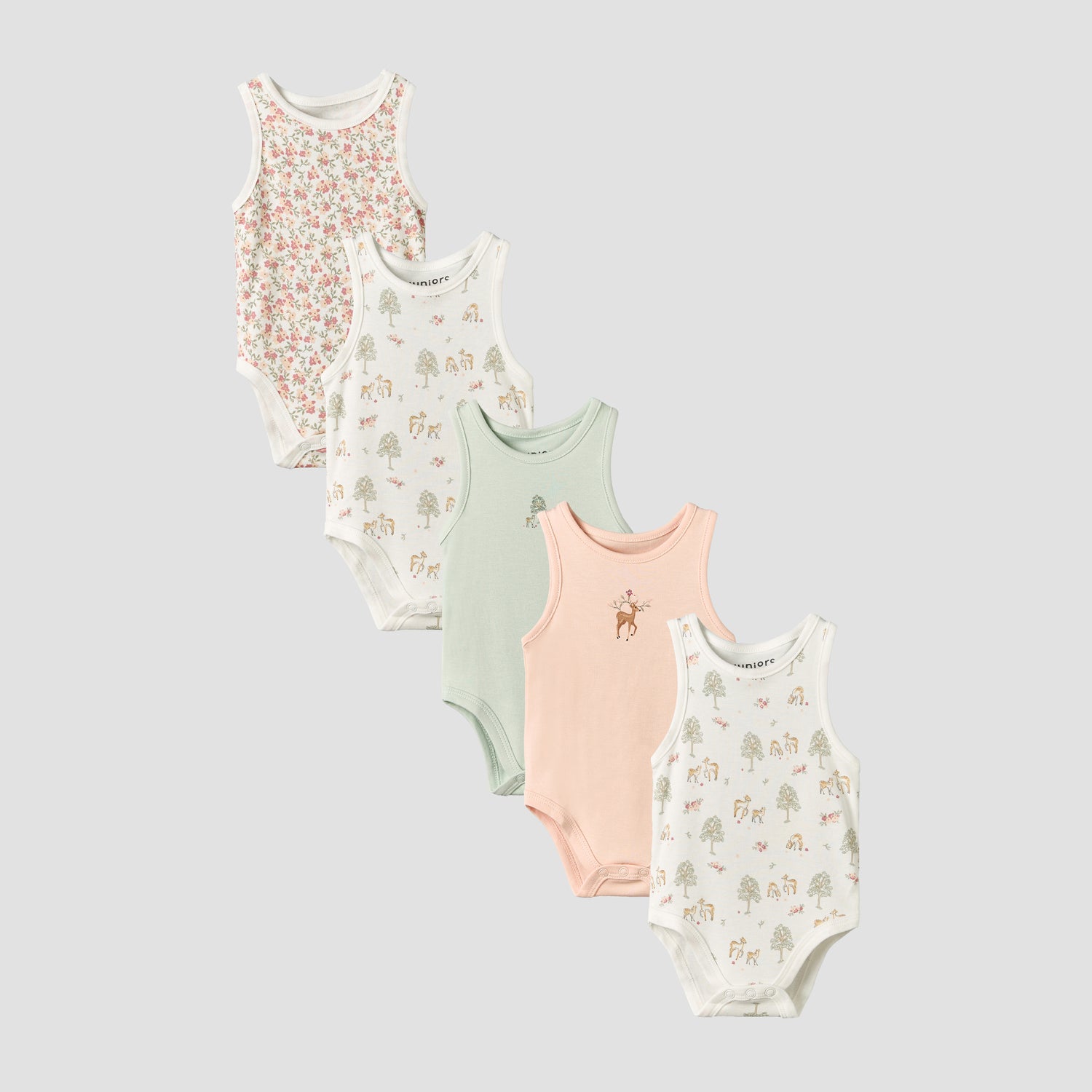 Pack of 5 Juniors Crew Neck Sleeveless Bodysuit with Safari Print - Multicolour / 18-24 mths