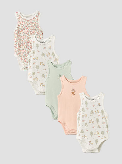 Pack of 5 Juniors Crew Neck Sleeveless Bodysuit with Safari Print-baby-girls-clothing-bodysuits-image-1