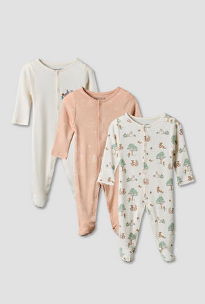 Pack of 3 Juniors Round Neck Long Sleeve Sleepsuit with Bunny Print