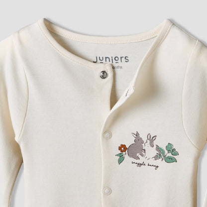 Pack of 3 Juniors Round Neck Long Sleeve Sleepsuit with Bunny Print