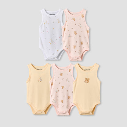 Pack of 5 Juniors Round Neck Sleeveless Bodysuit with Assorted Print