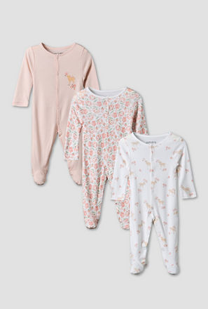 Pack of 3 Juniors Round Neck Long Sleeve Sleepsuit with Assorted Print