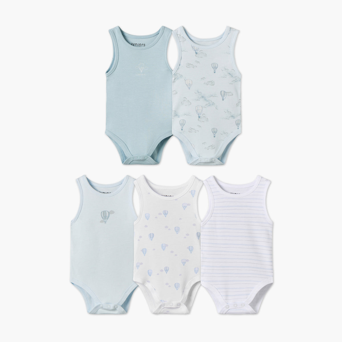 Pack of 5 Juniors Crew Neck Sleeveless Bodysuit with Hot Air Balloon Print