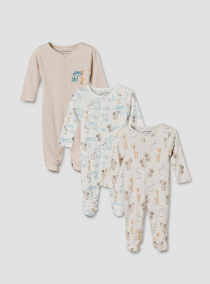 Pack of 3 Juniors Round Neck Long Sleeves Sleepsuit with Button Closure-baby-boys-clothing-nightwear-sleepsuits-image-1