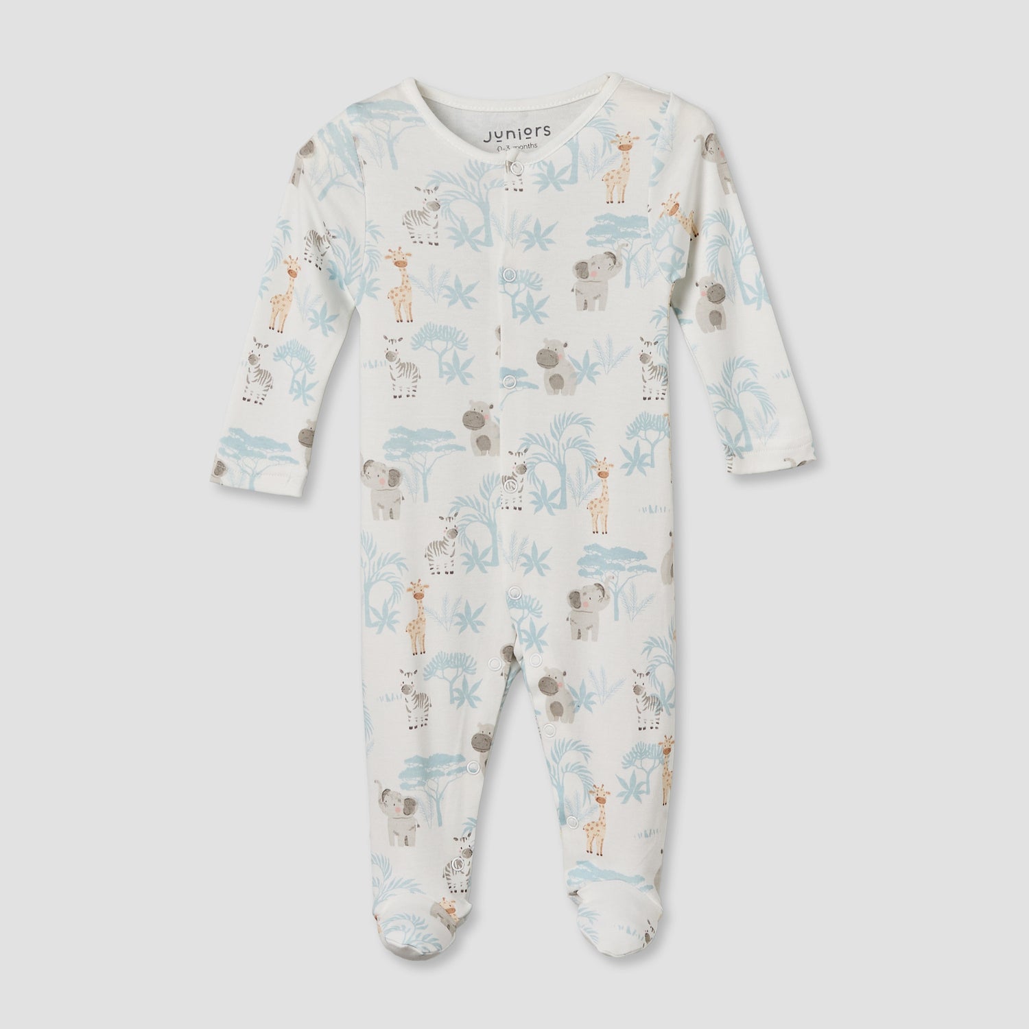 Pack of 3 Juniors Round Neck Long Sleeves Sleepsuit with Button Closure
