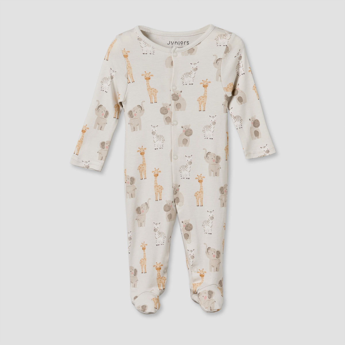 Pack of 3 Juniors Round Neck Long Sleeves Sleepsuit with Button Closure
