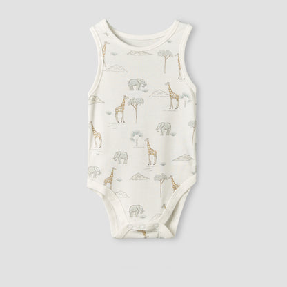 Pack of 5 Juniors Crew Neck Sleeveless Bodysuit with Safari Print