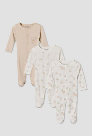 Pack of 3 Juniors Round Neck Long Sleeves Sleepsuit with Button Closure