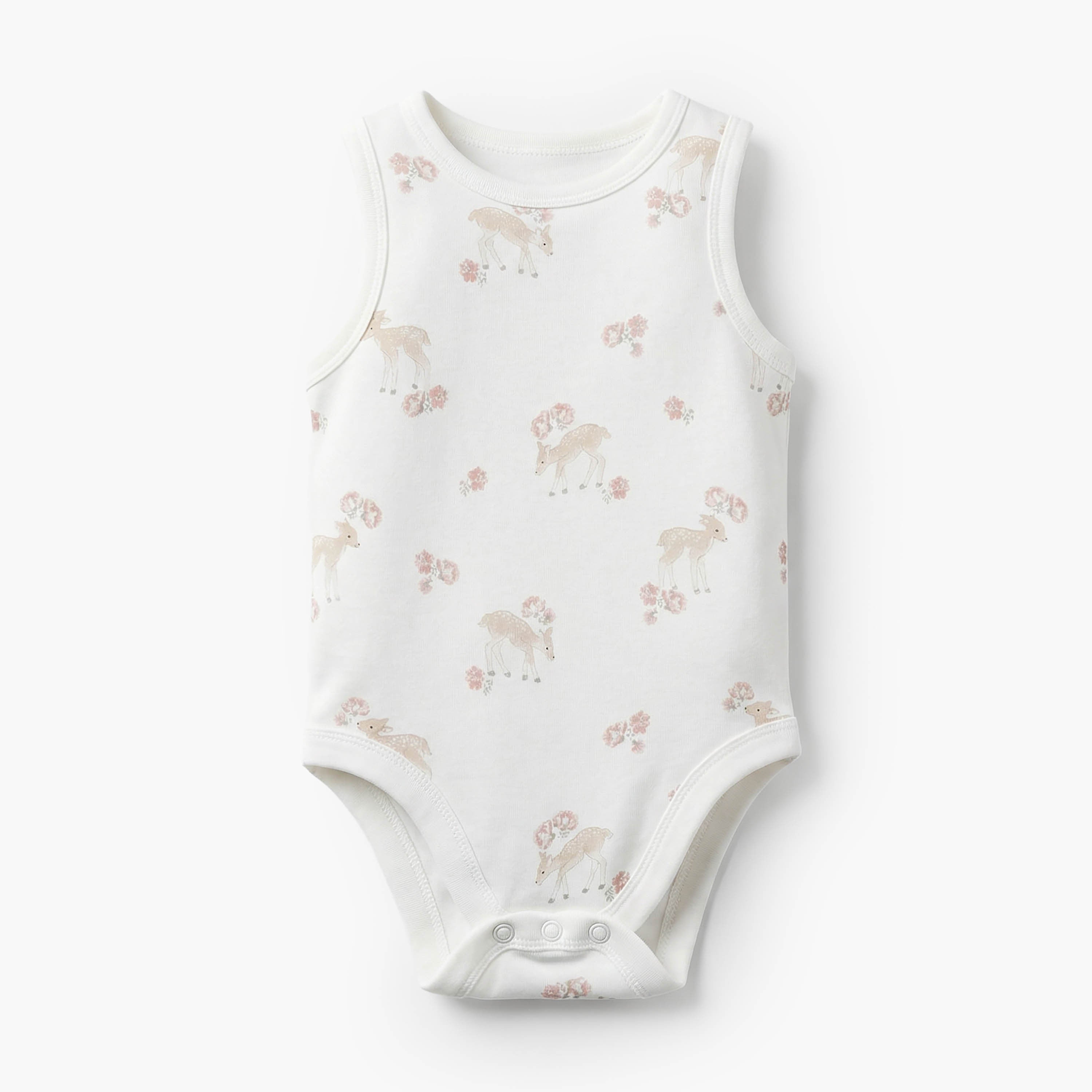 Pack of 7Juniors Bamboo Round Neck Sleeveless Bodysuit with Assorted Print