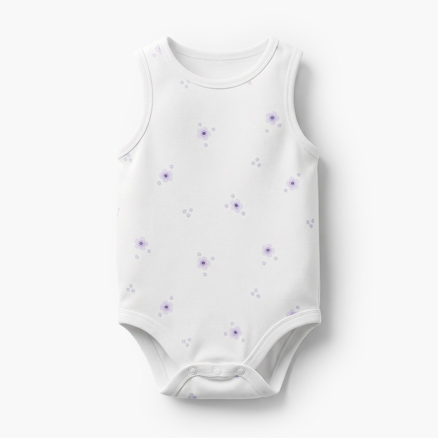 Pack of 7 Juniors Bamboo Cotton Round Neck Sleeveless Bodysuit with Floral Print