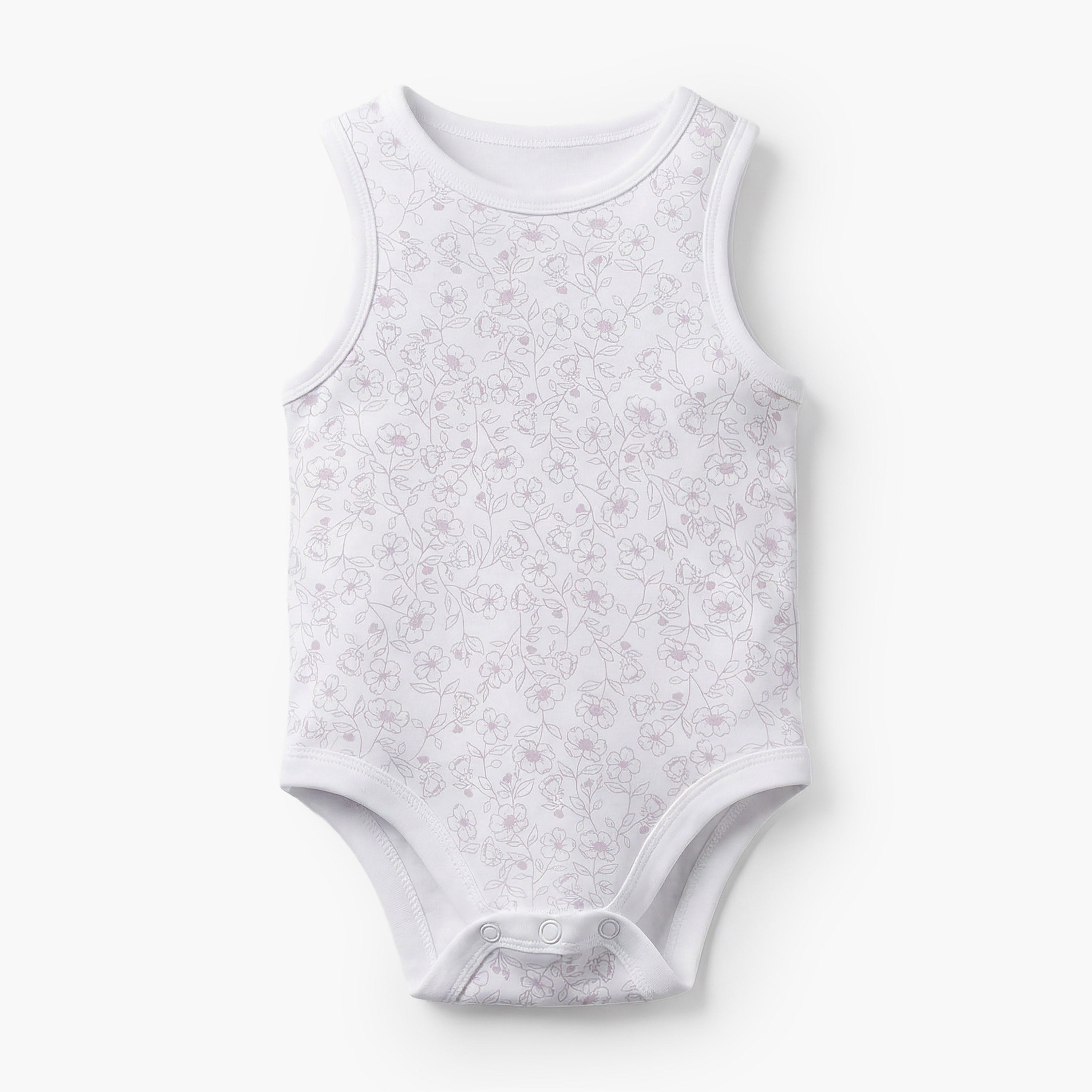 Pack of 7 Juniors Bamboo Cotton Round Neck Sleeveless Bodysuit with Floral Print