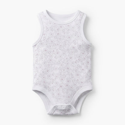 Pack of 7 Juniors Bamboo Cotton Round Neck Sleeveless Bodysuit with Floral Print