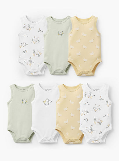 Pack of 7 Juniors Crew Neck Sleeveless Bodysuit with Duck Print-baby-boys-clothing-bodysuits-image-1