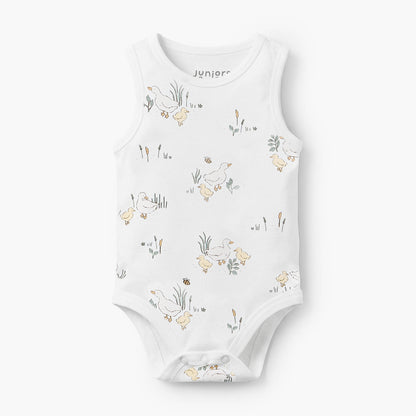 Pack of 7 Juniors Crew Neck Sleeveless Bodysuit with Duck Print
