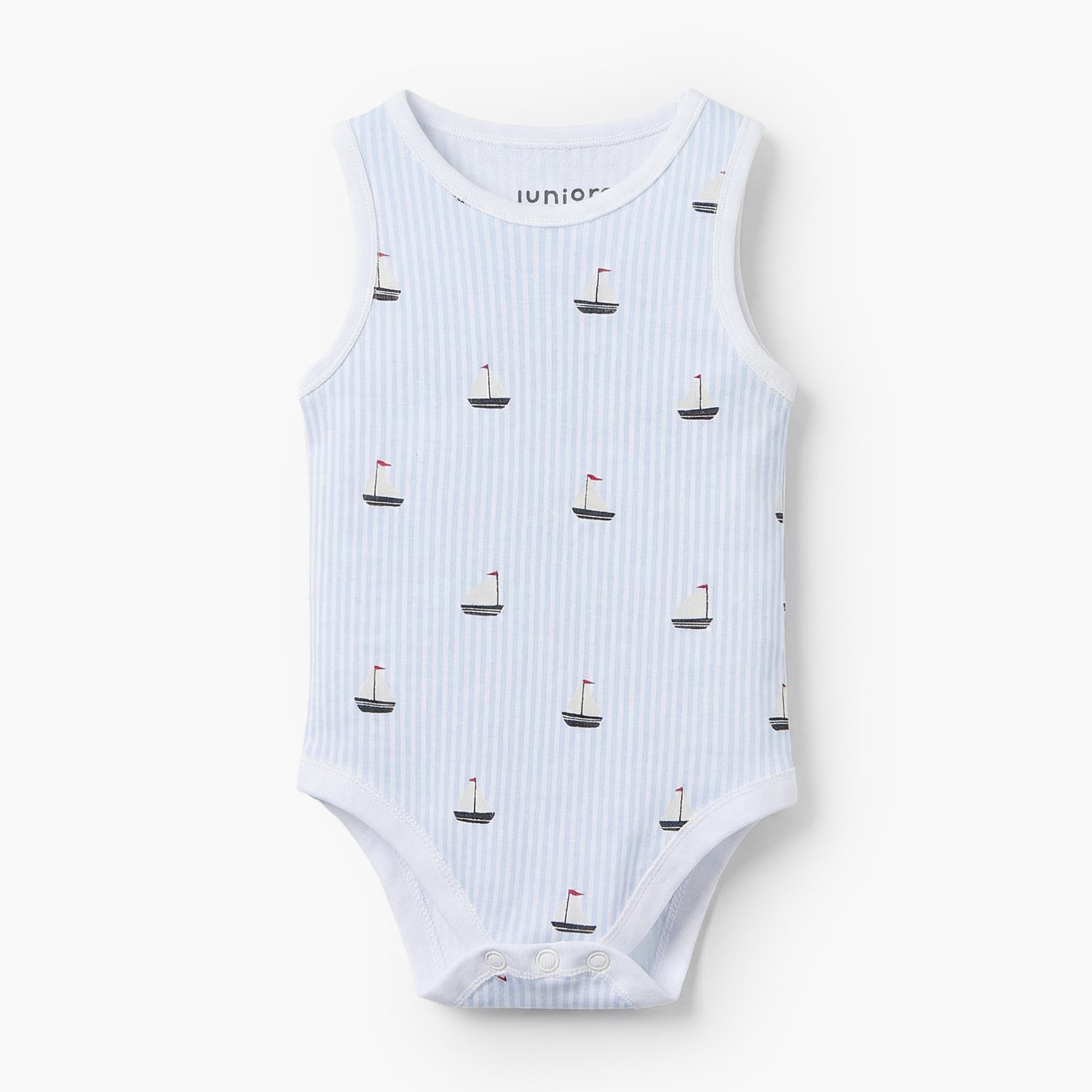 Pack of 7 Juniors Round Neck Sleeveless Bodysuit with Nautical Print