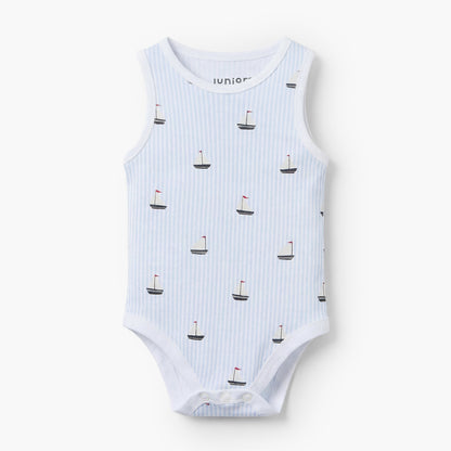 Pack of 7 Juniors Round Neck Sleeveless Bodysuit with Nautical Print