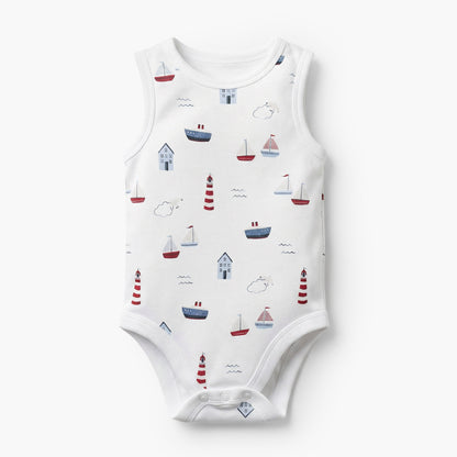 Pack of 7 Juniors Round Neck Sleeveless Bodysuit with Nautical Print