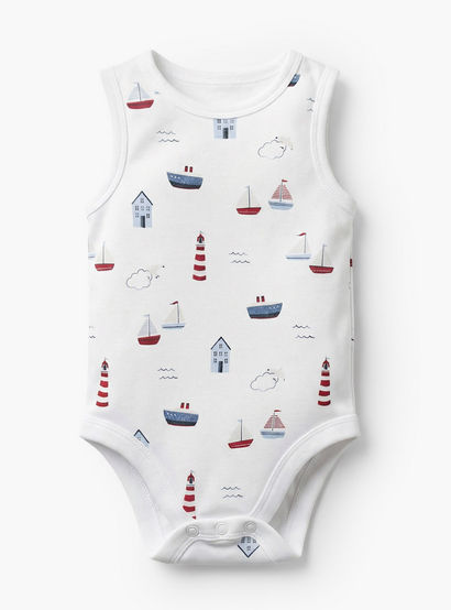 Pack of 7 Juniors Round Neck Sleeveless Bodysuit with Nautical Print-baby-boys-clothing-bodysuits-image-4
