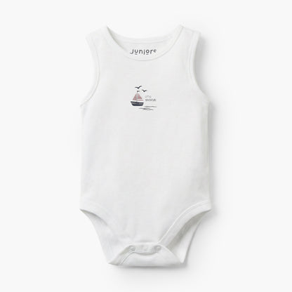 Pack of 7 Juniors Round Neck Sleeveless Bodysuit with Nautical Print