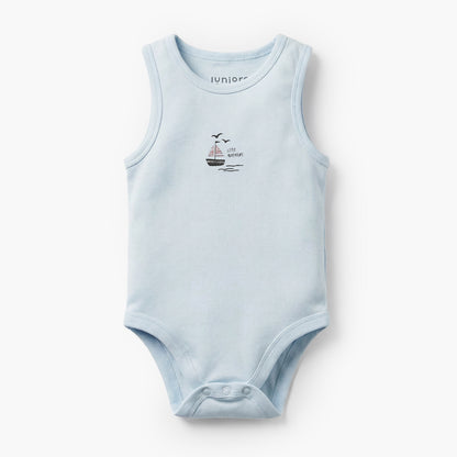 Pack of 7 Juniors Round Neck Sleeveless Bodysuit with Nautical Print