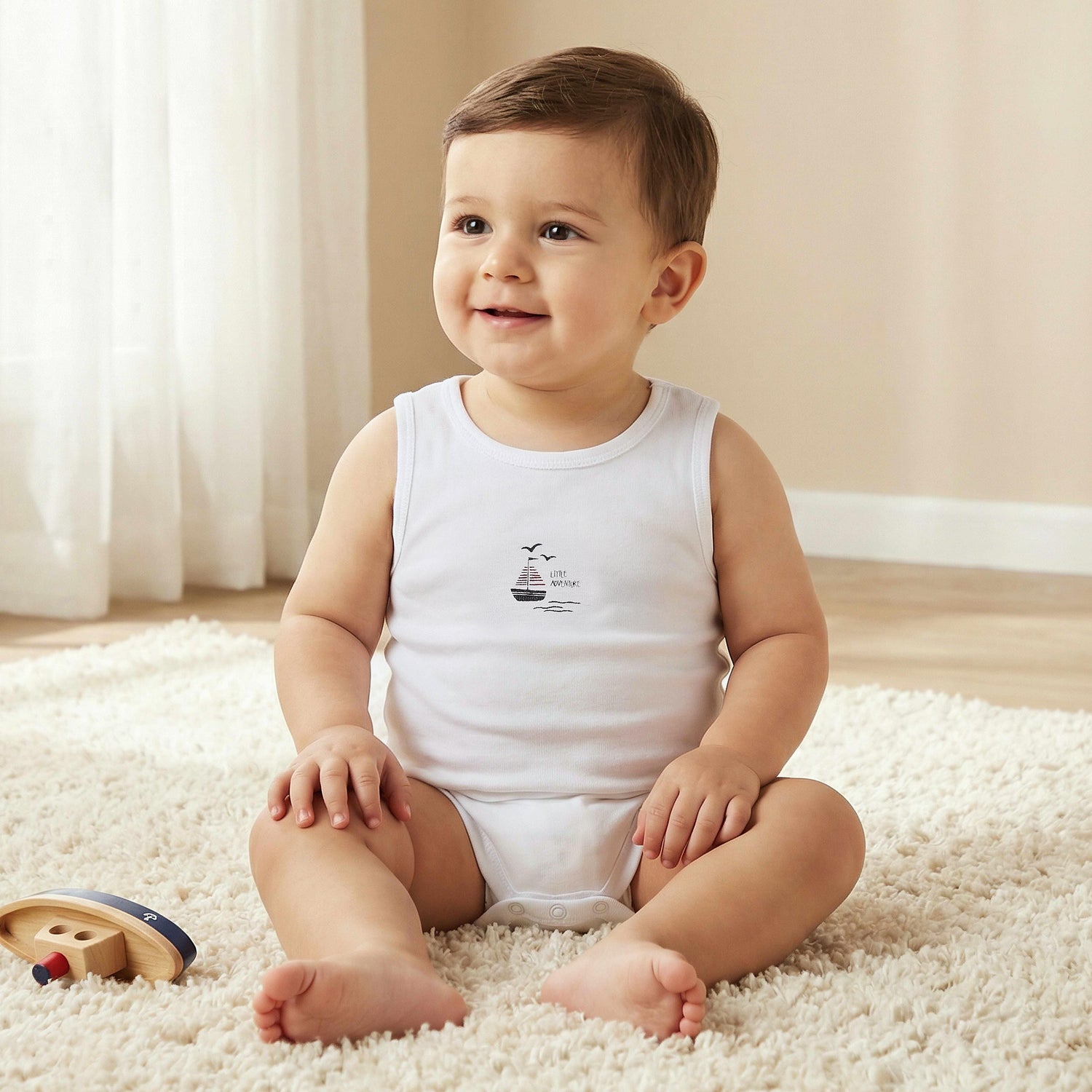Pack of 7 Juniors Round Neck Sleeveless Bodysuit with Nautical Print