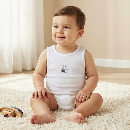 Pack of 7 Juniors Round Neck Sleeveless Bodysuit with Nautical Print