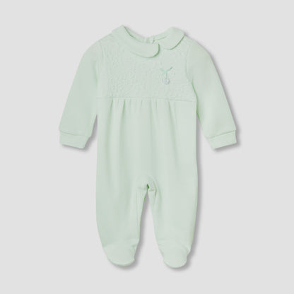 Giggles Collared Neck Sleepsuit with Snap Button Closure - Cotton - Long Sleeves - Green / 9-12 mths