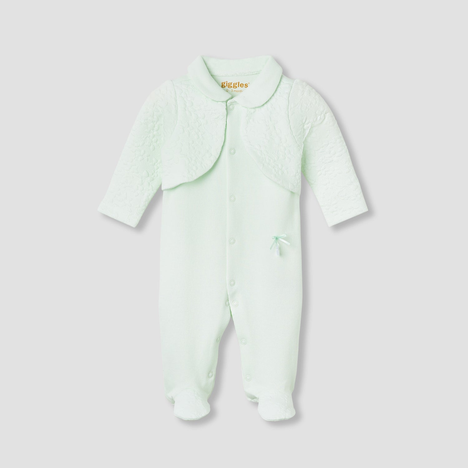 Giggles Collared Neck Sleepsuit with Snap Button Closure - Cotton - Long Sleeves