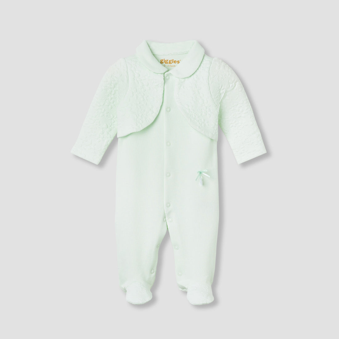 Giggles Collared Neck Sleepsuit with Snap Button Closure - Cotton - Long Sleeves