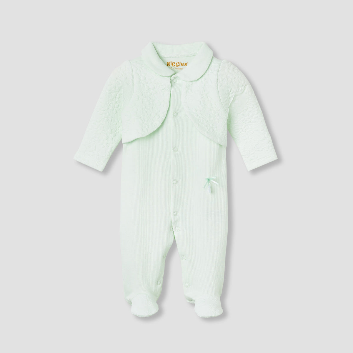 Giggles Collared Neck Sleepsuit with Snap Button Closure - Cotton - Long Sleeves