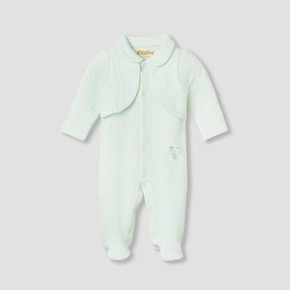 Giggles Collared Neck Sleepsuit with Snap Button Closure - Cotton - Long Sleeves