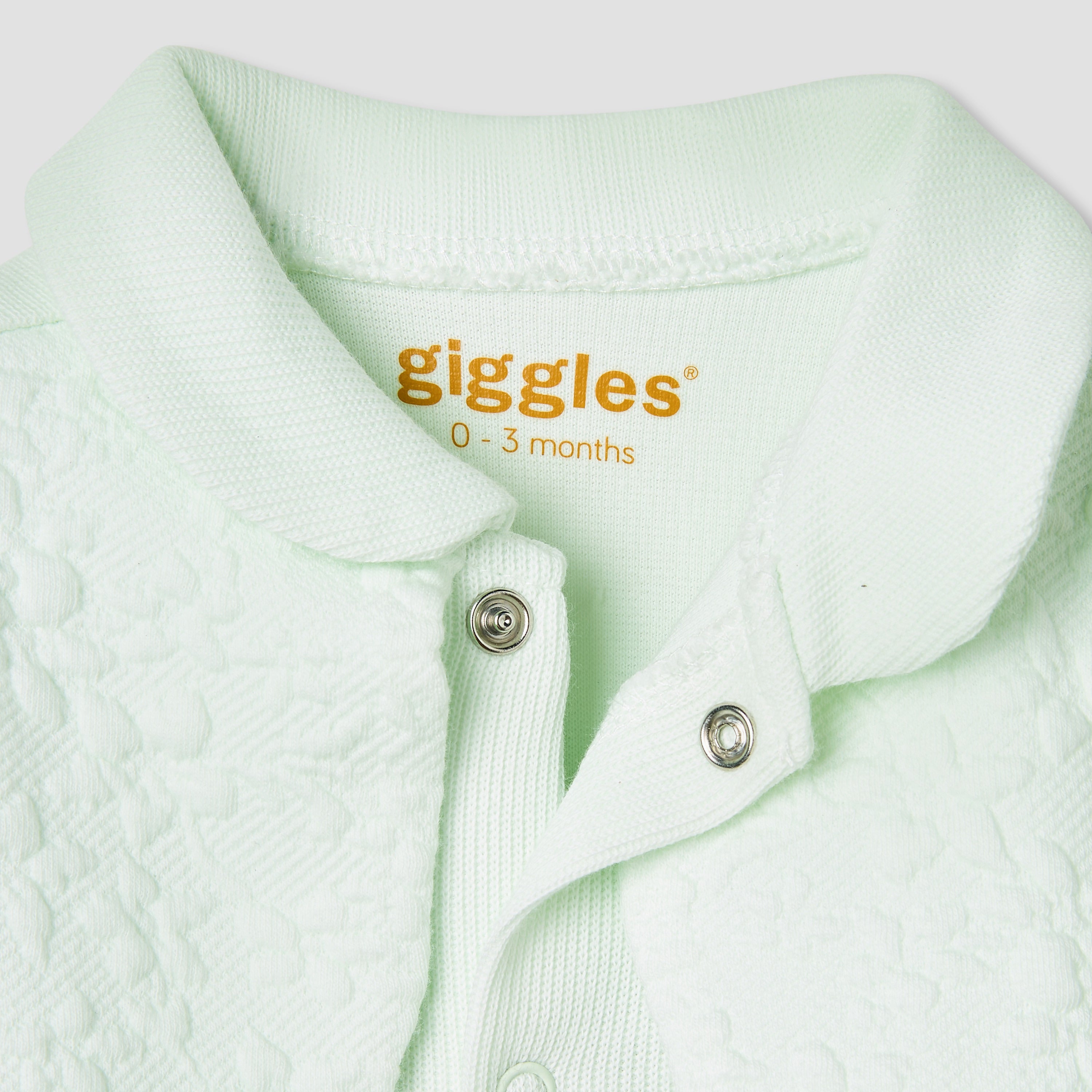 Giggles Collared Neck Sleepsuit with Snap Button Closure - Cotton - Long Sleeves