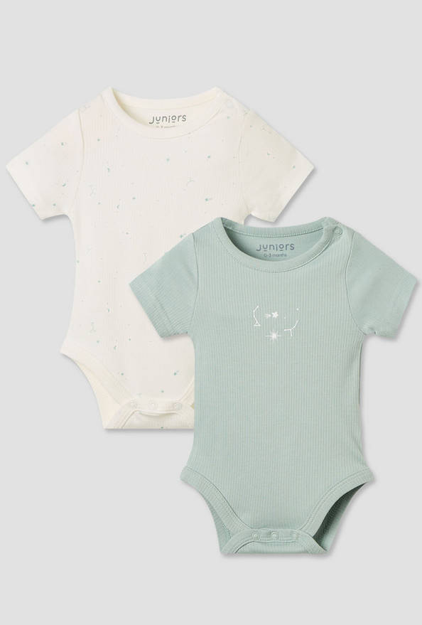 Juniors Round Neck Bodysuit with Snap Button Closure - Short Sleeves - Set of 2