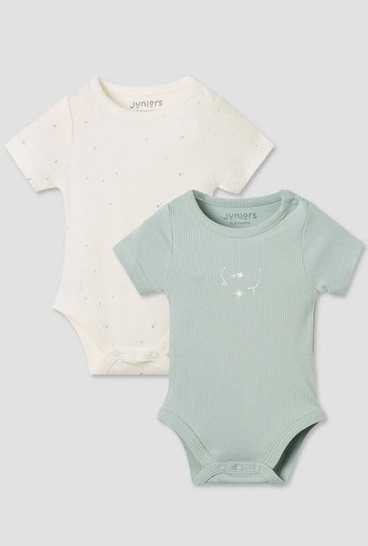 Juniors Round Neck Bodysuit with Snap Button Closure - Short Sleeves - Set of 2