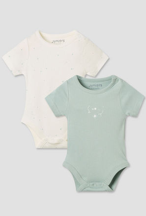 Juniors Round Neck Bodysuit with Snap Button Closure - Short Sleeves - Set of 2