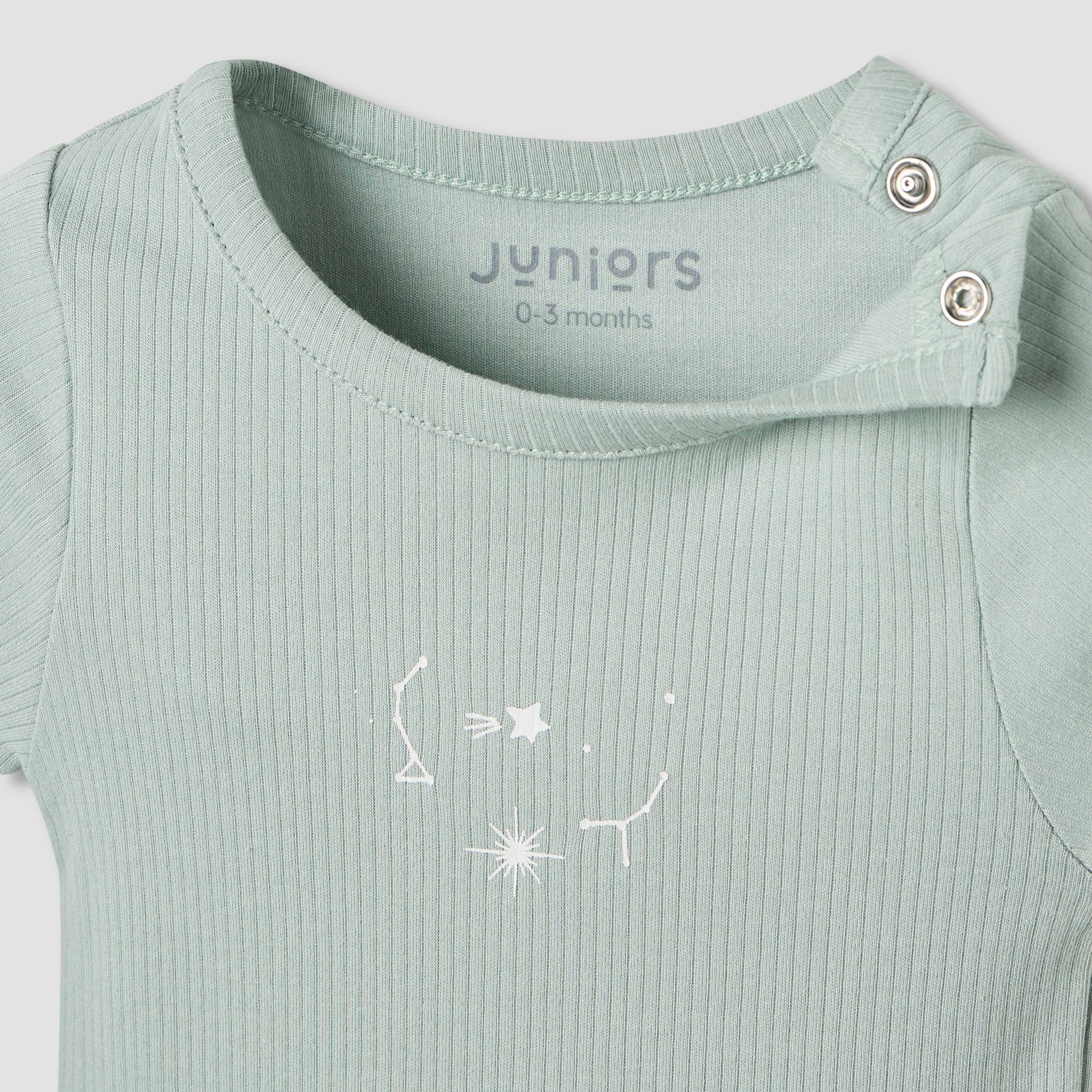 Juniors Round Neck Bodysuit with Snap Button Closure - Short Sleeves - Set of 2