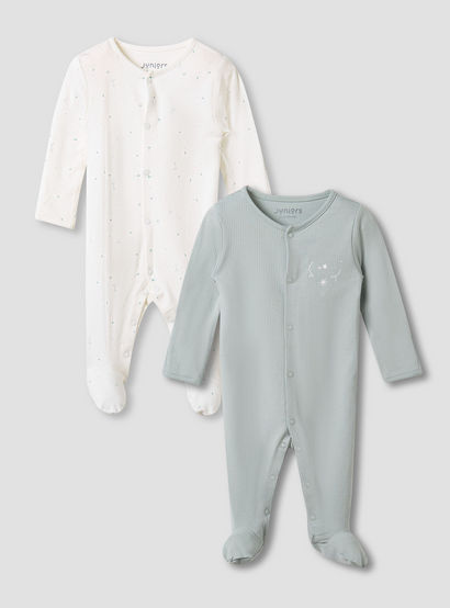 Juniors Round Neck Sleepsuit with Snap Button Closure - Long Sleeves - Set of 2-baby-boys-clothing-nightwear-sleepsuits-image-1